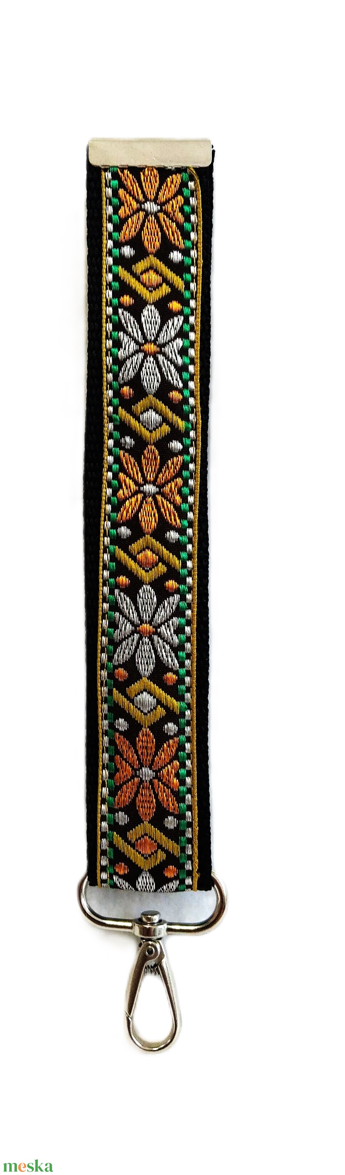 Narancs-zöld virágos motívumos    vízhatlan gyöngyvászonkulcstartó - táska & tok - kulcstartó & táskadísz - kulcstartó - Meska.hu