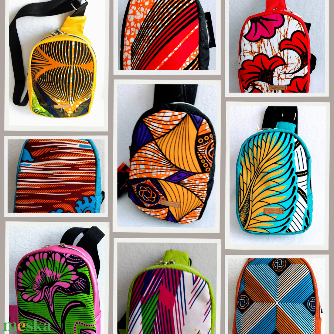 Afrika varázsa Mini hátizsák lila-sárga minta motívummal- TÖBB MINTA! - táska & tok - kézitáska & válltáska - vállon átvethető táska - Meska.hu