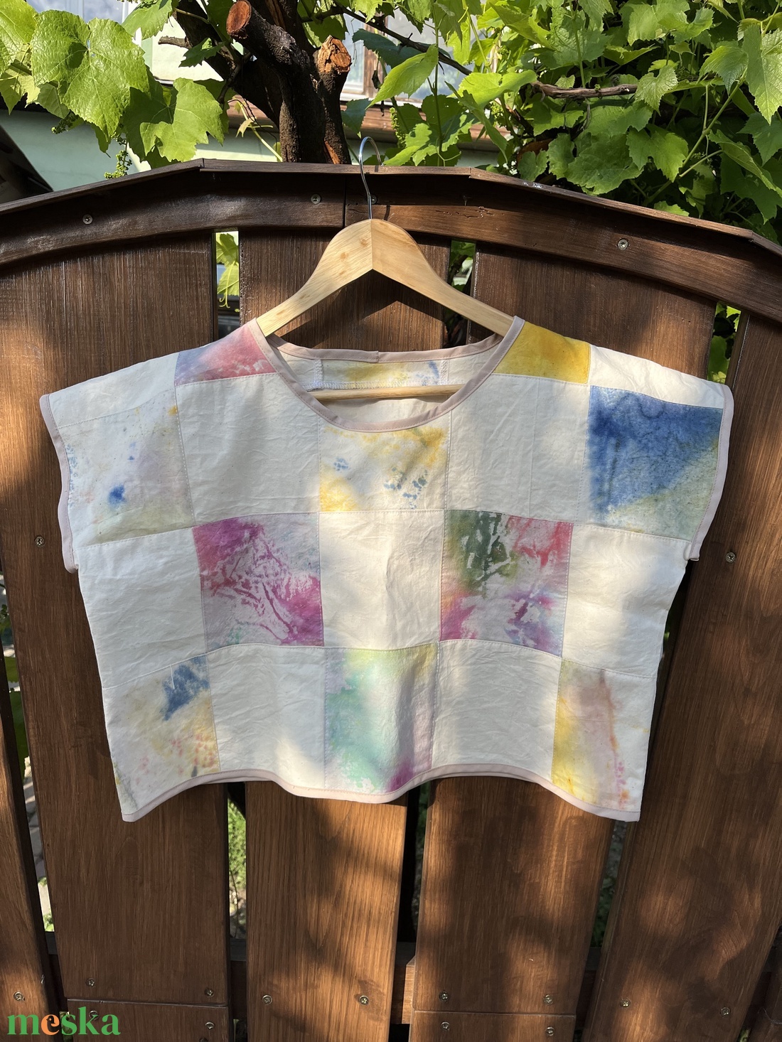 Kézzel festett patchwork felső - ruha & divat - női ruha - póló, felső - Meska.hu