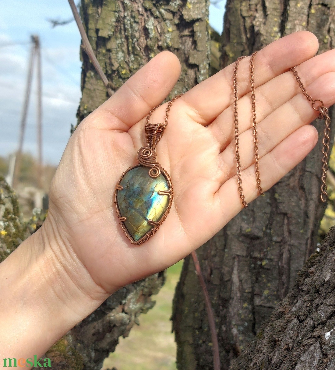 Labradorit medál  - ékszer - nyaklánc - medálos nyaklánc - Meska.hu