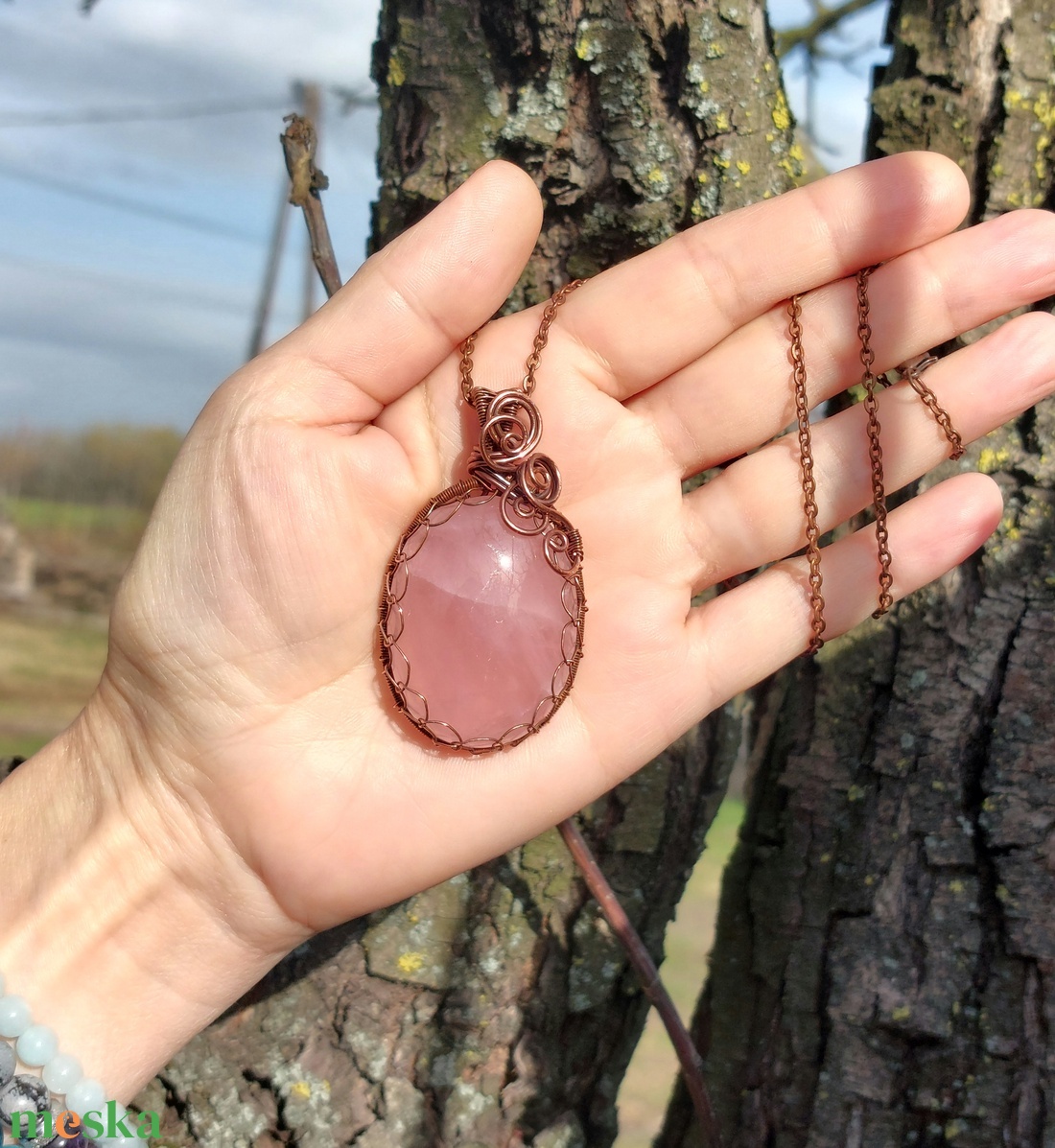 Rózsakvarc nyaklánc - ékszer - nyaklánc - medálos nyaklánc - Meska.hu