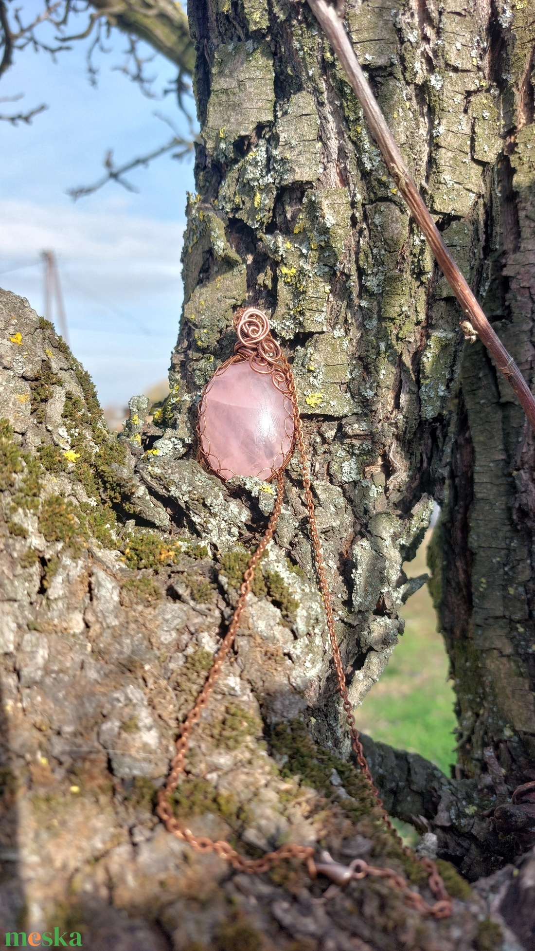 Rózsakvarc nyaklánc - ékszer - nyaklánc - medálos nyaklánc - Meska.hu