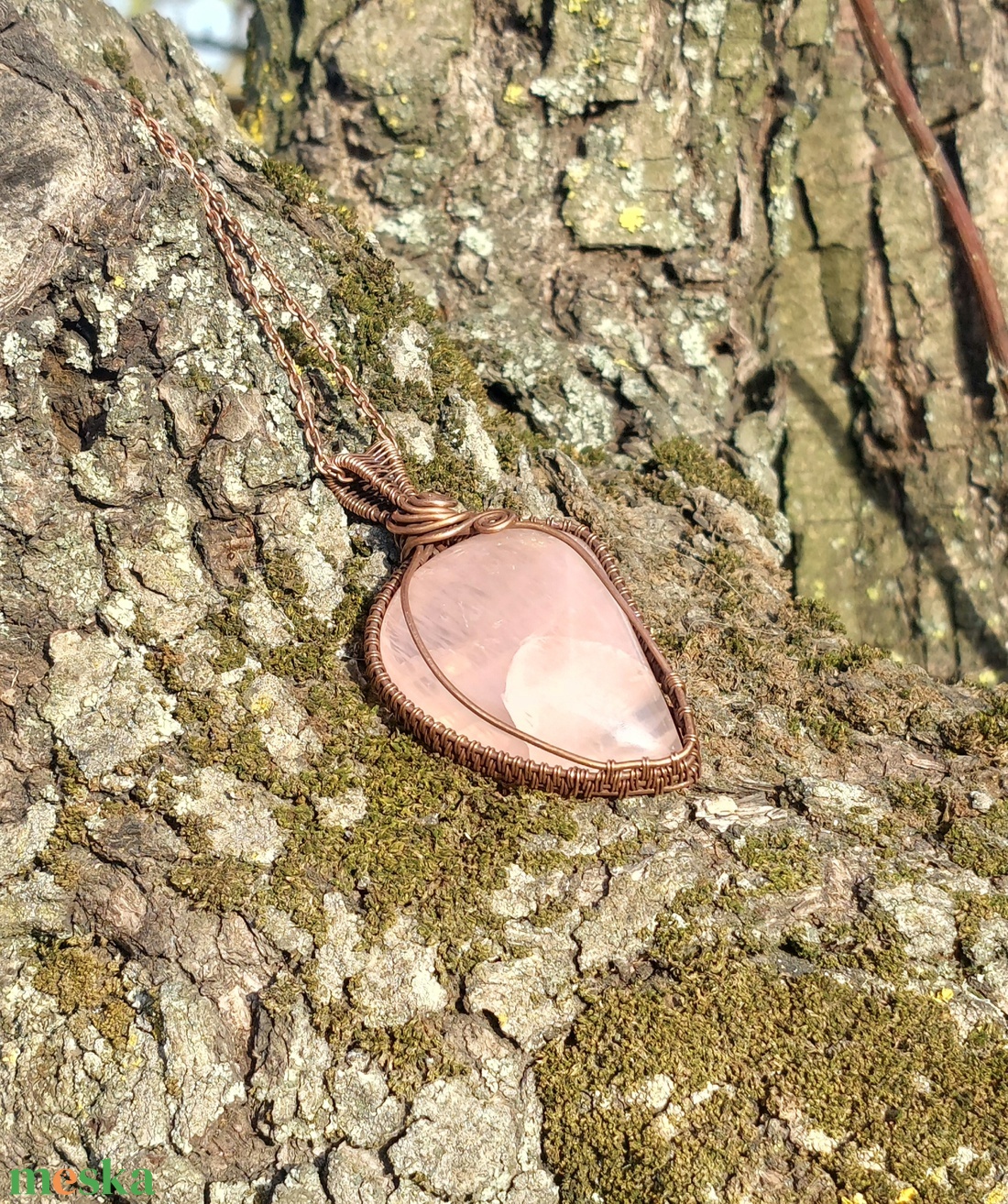 Rózsakvarc nyaklánc - ékszer - nyaklánc - medálos nyaklánc - Meska.hu