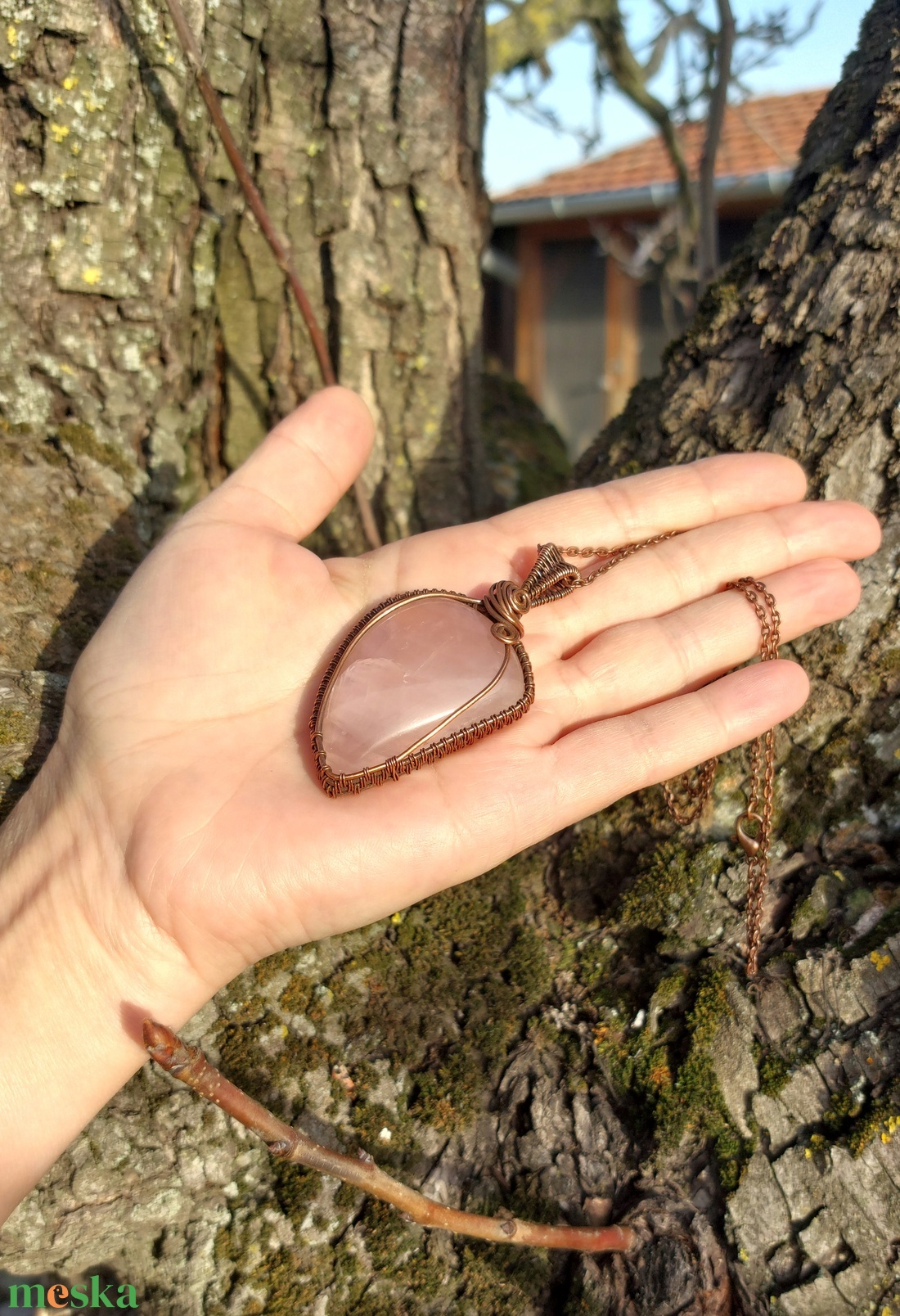 Rózsakvarc nyaklánc - ékszer - nyaklánc - medálos nyaklánc - Meska.hu