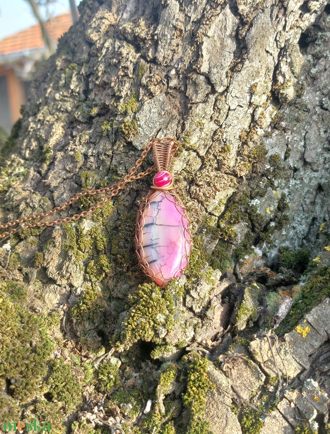 Rózsaszín achát nyaklánc - ékszer - nyaklánc - medálos nyaklánc - Meska.hu