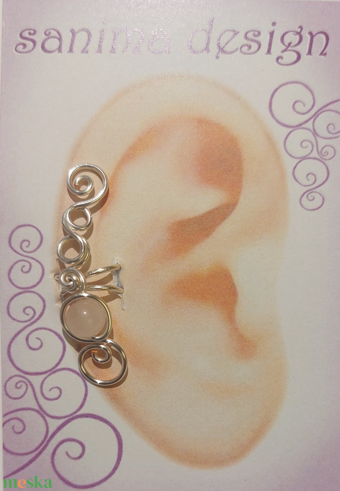 Fülgyűrű rózsakvarccal - ékszer - ékszerszett - Meska.hu