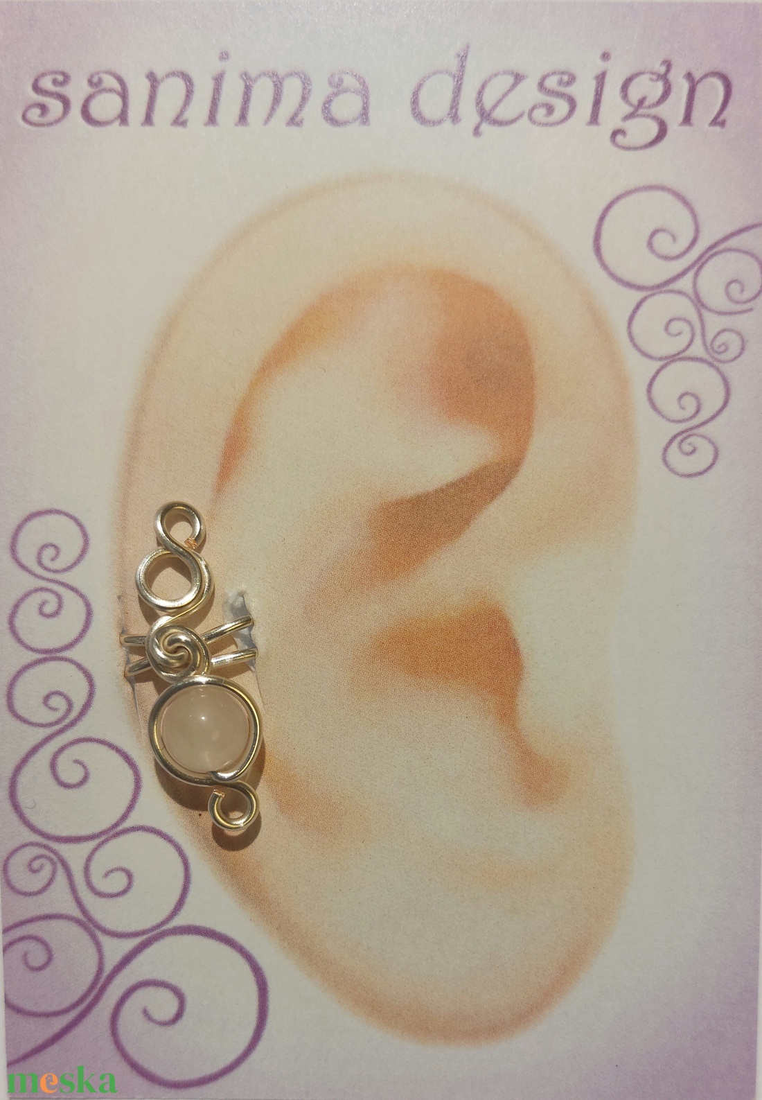 Fülgyűrű rózsakvarccal - ékszer - ékszerszett - Meska.hu