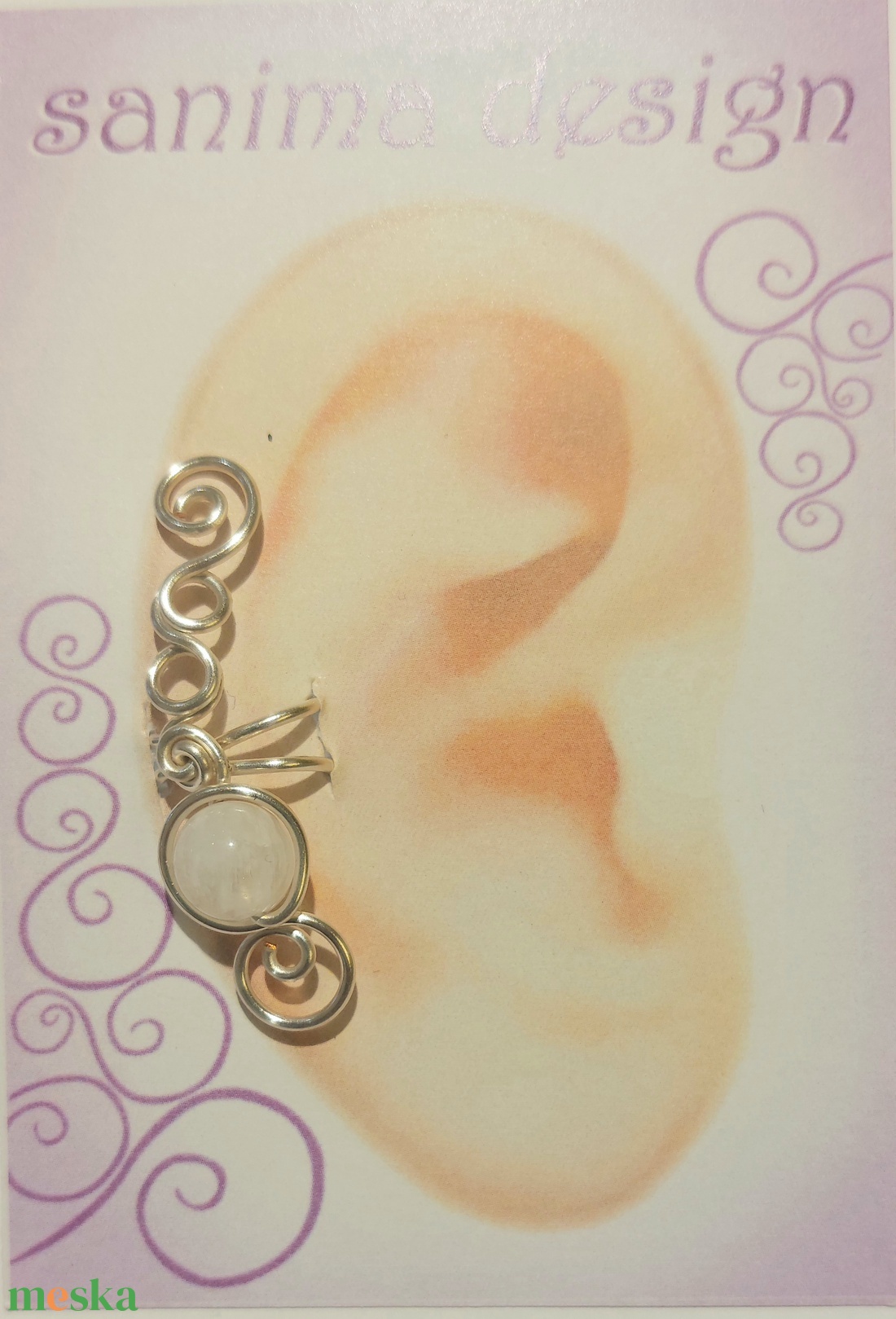 Fülgyűrű holdkővel - ékszer - ékszerszett - Meska.hu