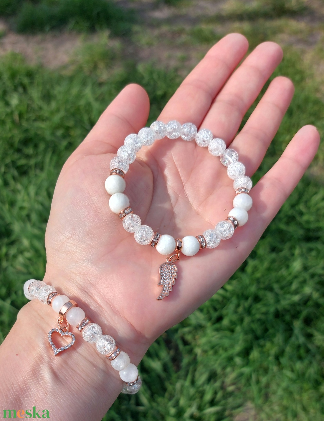 Holdkő és hegyikristály karkötő � választható dísszel - ékszer - karkötő - ásványkarkötő - Meska.hu