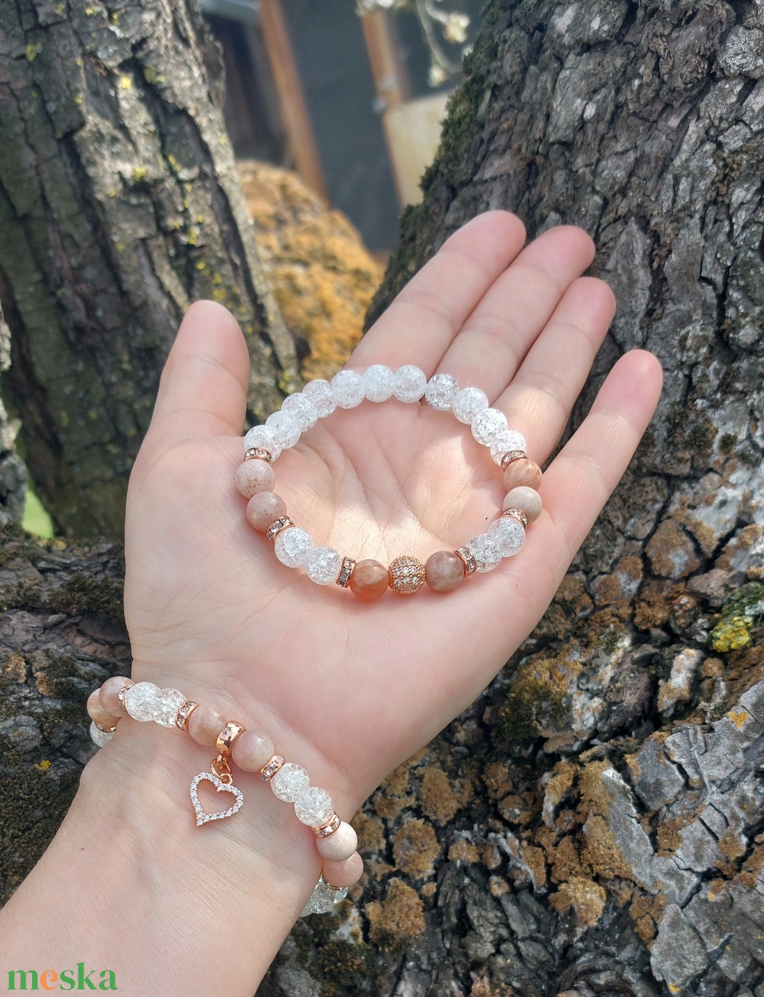 Holdkő és hegyikristály karkötő � választható dísszel - ékszer - karkötő - ásványkarkötő - Meska.hu