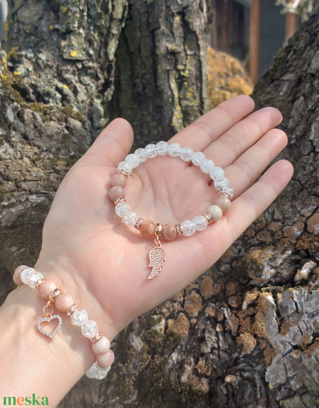 Holdkő és hegyikristály karkötő � választható dísszel - ékszer - karkötő - ásványkarkötő - Meska.hu