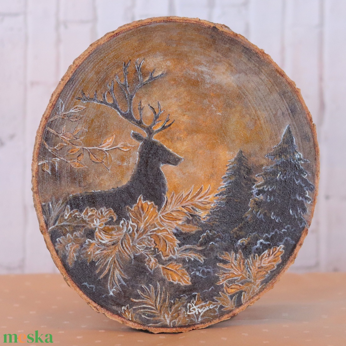 Szarvas az erdőben- fára festett kép - művészet - festmény - akril - Meska.hu