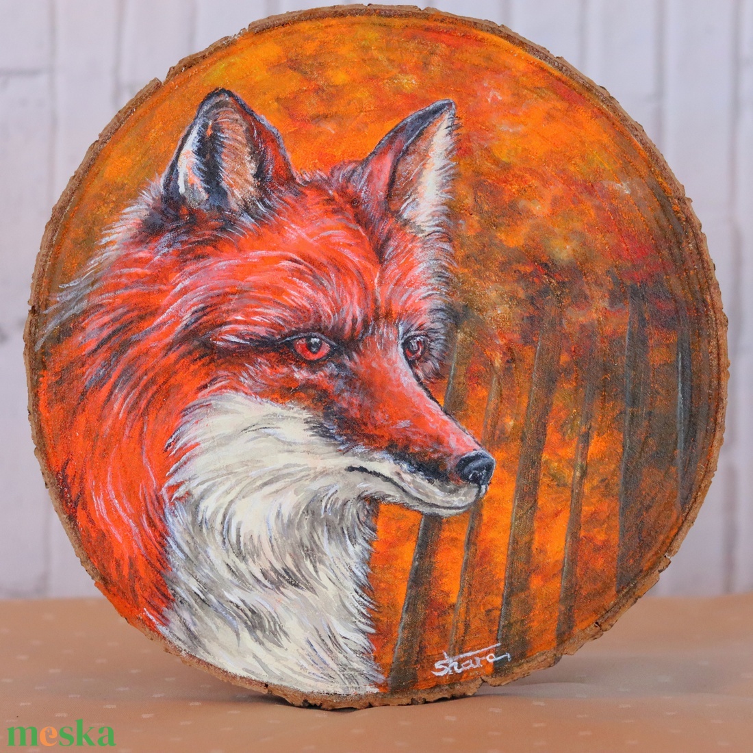 Rókafestmény faszeletre - művészet - festmény - akril - Meska.hu