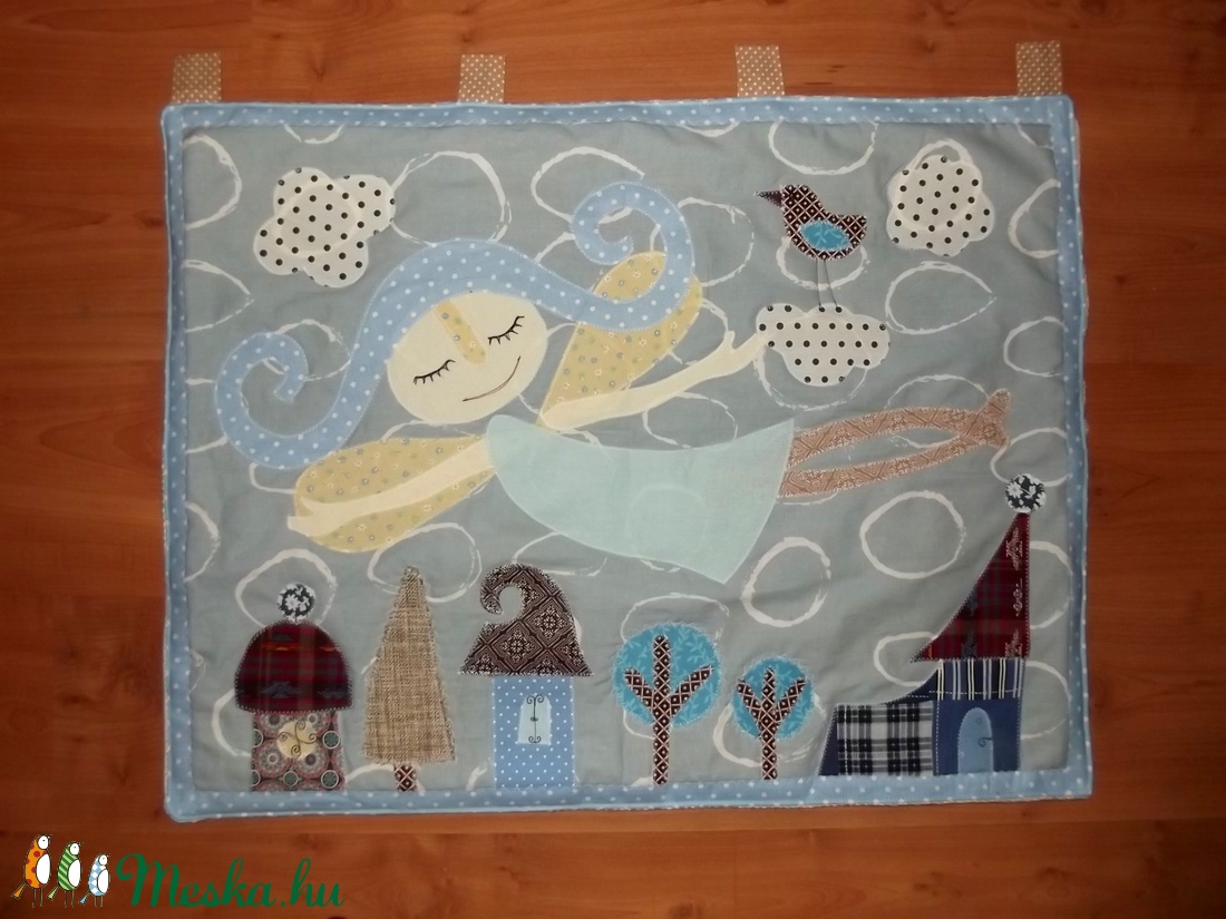 Angyalkás falikép, városkával 80 x 60 cm -  - Meska.hu