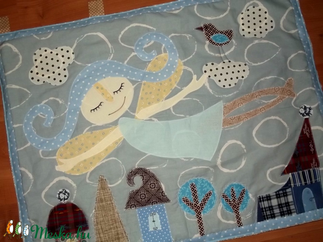 Angyalkás falikép, városkával 80 x 60 cm -  - Meska.hu