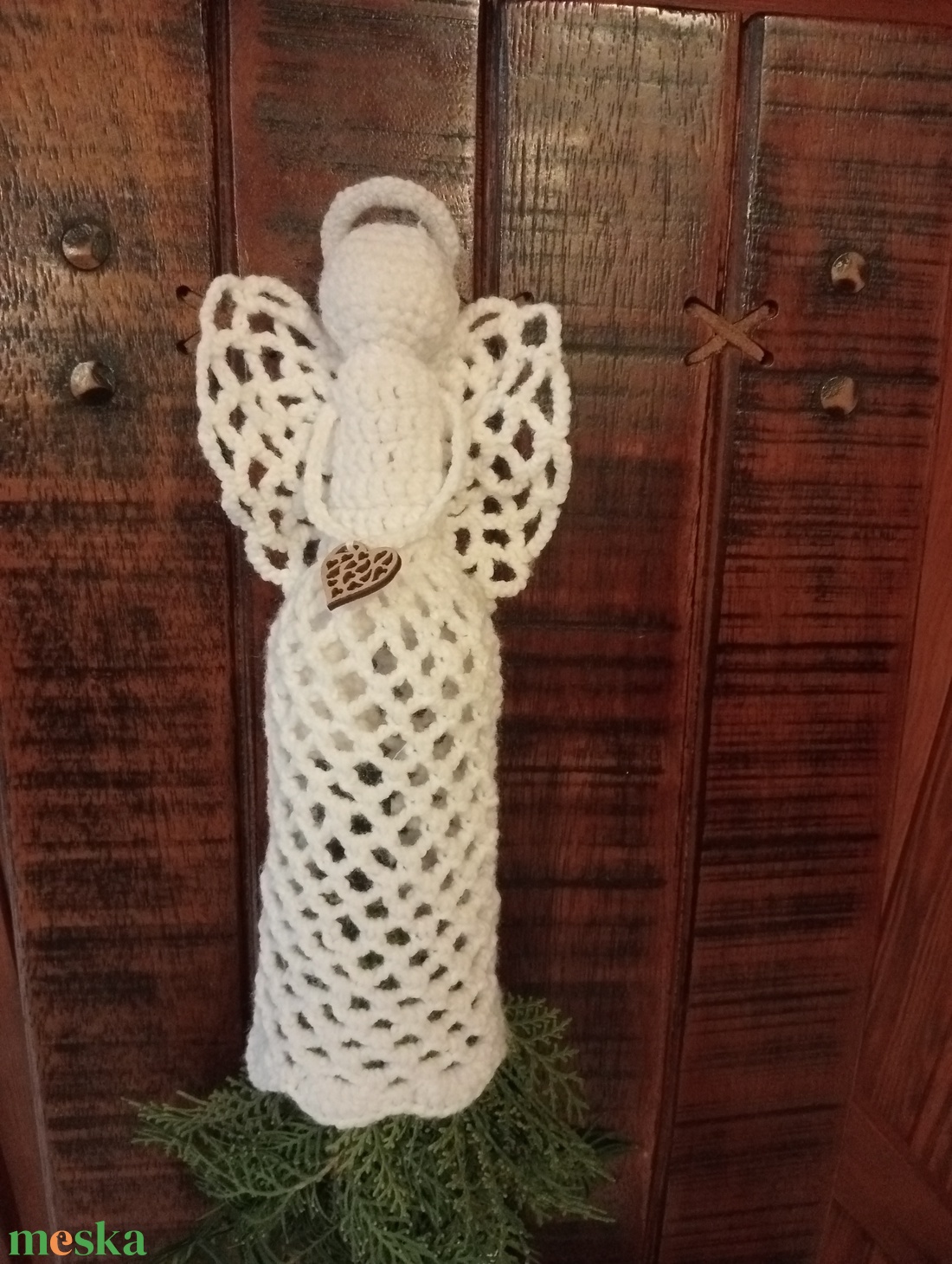 Angyalka csúcsdísz - karácsony - karácsonyi lakásdekoráció - karácsonyfa szoknya, karácsonyfa alátét - Meska.hu