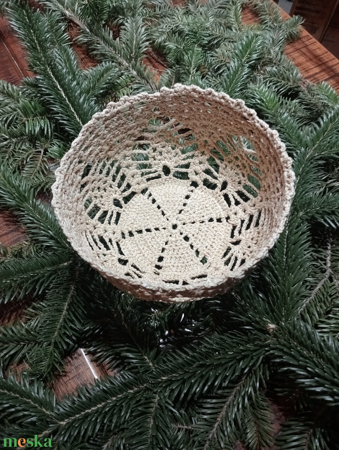 Horgolt kosár - karácsony - karácsonyi lakásdekoráció - ünnepi asztaldekoráció - Meska.hu