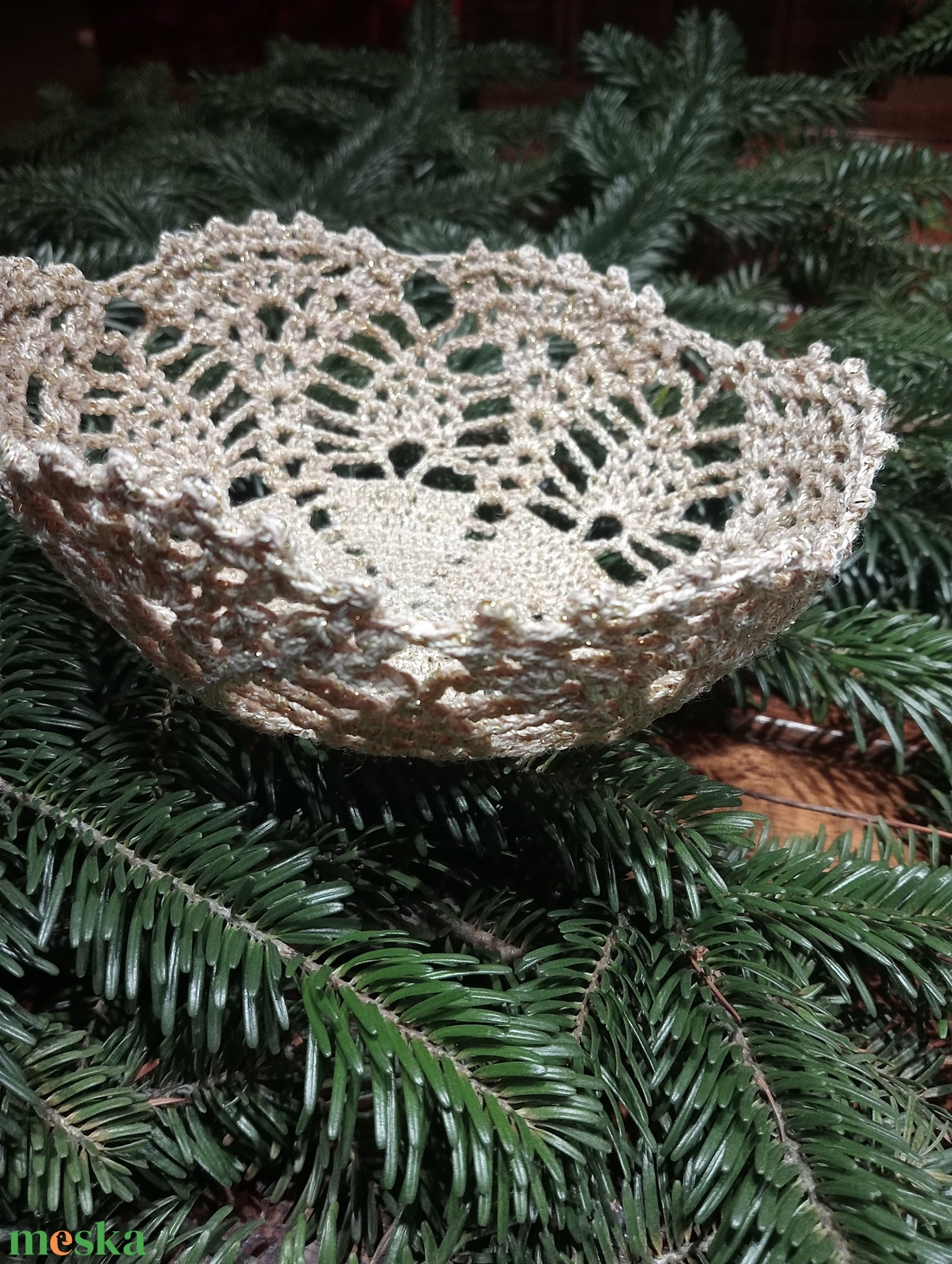 Horgolt kosár - karácsony - karácsonyi lakásdekoráció - ünnepi asztaldekoráció - Meska.hu