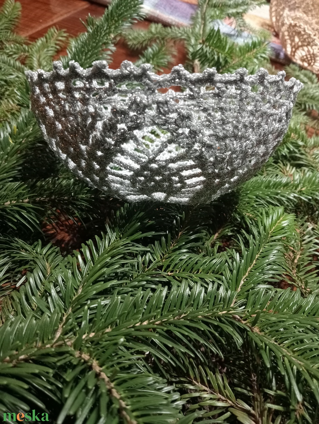 Horgolt kosár - karácsony - karácsonyi lakásdekoráció - ünnepi asztaldekoráció - Meska.hu