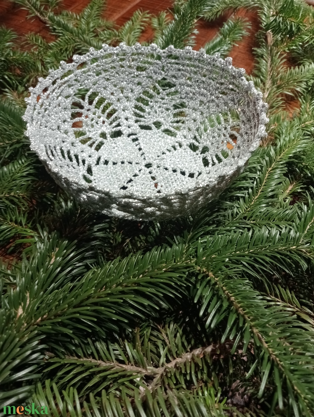 Horgolt kosár - karácsony - karácsonyi lakásdekoráció - ünnepi asztaldekoráció - Meska.hu