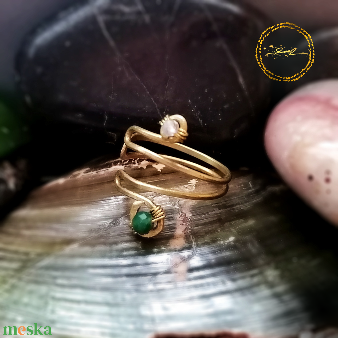 SaraZ // Twin Orbit gyűrű - ékszer - gyűrű - gyöngyös gyűrű - Meska.hu