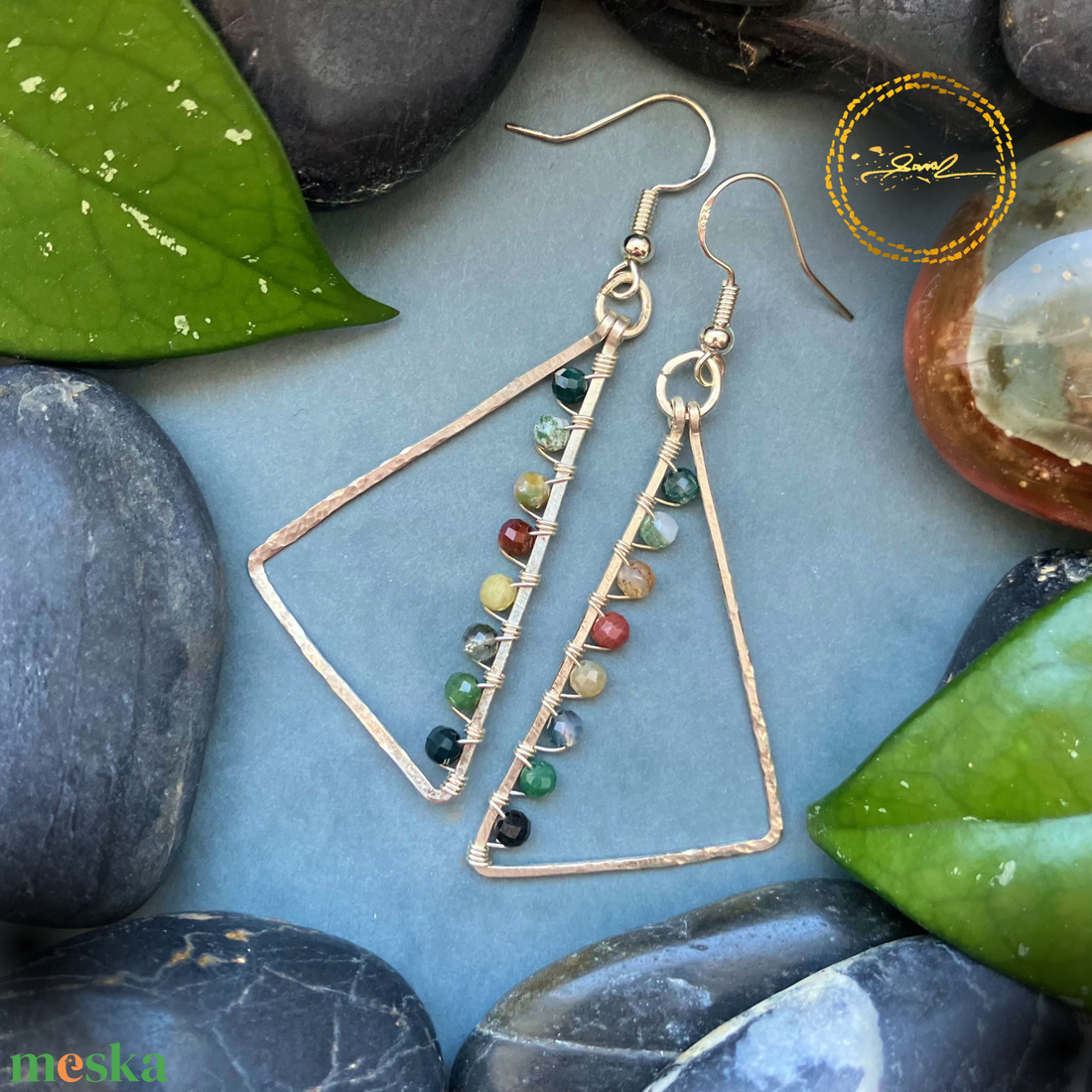 SaraZ // Forest Geometry fülbevaló indiai acháttal - ékszer - fülbevaló - lógó fülbevaló - Meska.hu