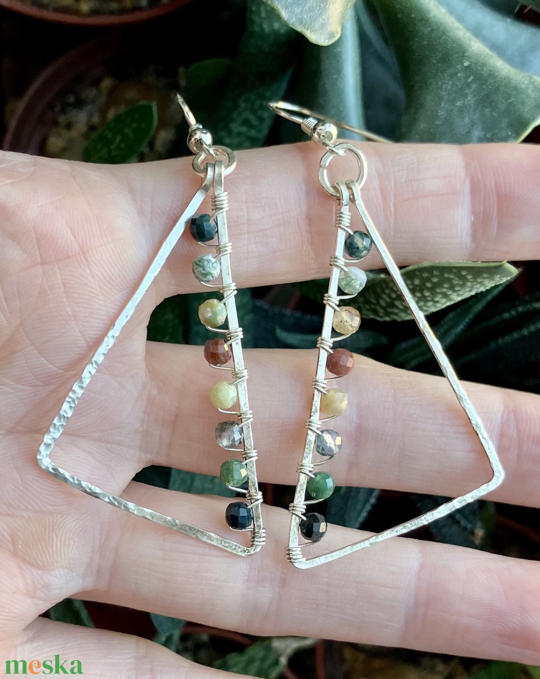 SaraZ // Forest Geometry fülbevaló indiai acháttal - ékszer - fülbevaló - lógó fülbevaló - Meska.hu