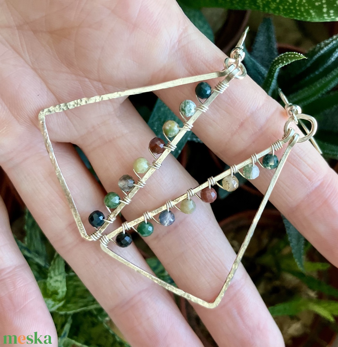 SaraZ // Forest Geometry fülbevaló indiai acháttal - ékszer - fülbevaló - lógó fülbevaló - Meska.hu