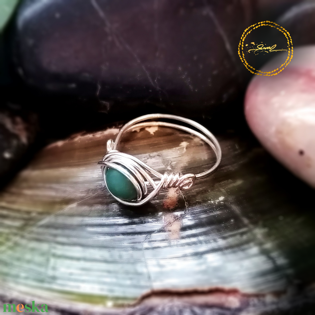 SaraZ // Inner Ember gyűrű amazonittal - ékszer - gyűrű - gyöngyös gyűrű - Meska.hu