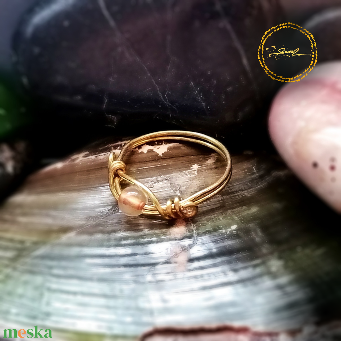 SaraZ // Inner Ember gyűrű páva acháttal - ékszer - gyűrű - gyöngyös gyűrű - Meska.hu