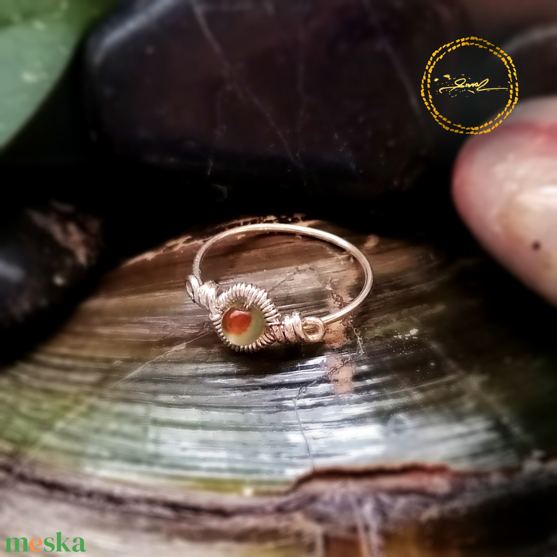 SaraZ // Inner Gaze gyűrű páva acháttal - ékszer - gyűrű - gyöngyös gyűrű - Meska.hu