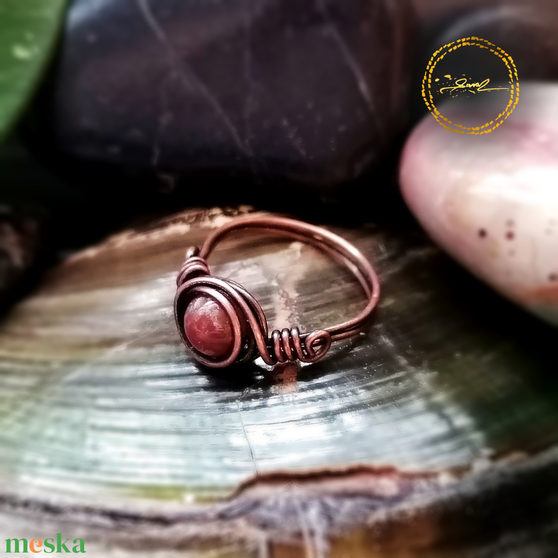 SaraZ // Inner Ember gyűrű indiai acháttal - ékszer - gyűrű - gyöngyös gyűrű - Meska.hu
