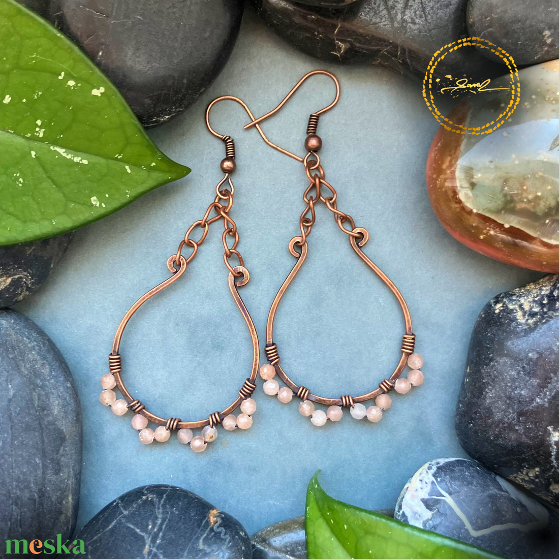 SaraZ // Desert Bloom fülbevaló napkővel - ékszer - fülbevaló - lógó fülbevaló - Meska.hu