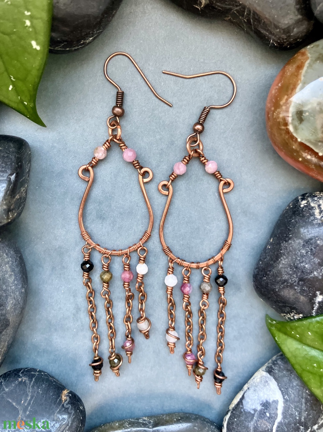 SaraZ // Desert Bloom chandelier fülbevaló turmalinnal - ékszer - fülbevaló - lógó fülbevaló - Meska.hu