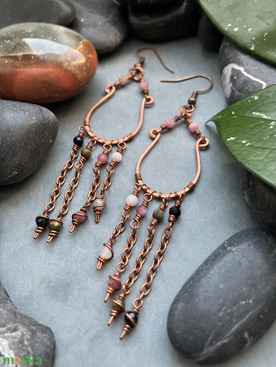 SaraZ // Desert Bloom chandelier fülbevaló turmalinnal - ékszer - fülbevaló - lógó fülbevaló - Meska.hu