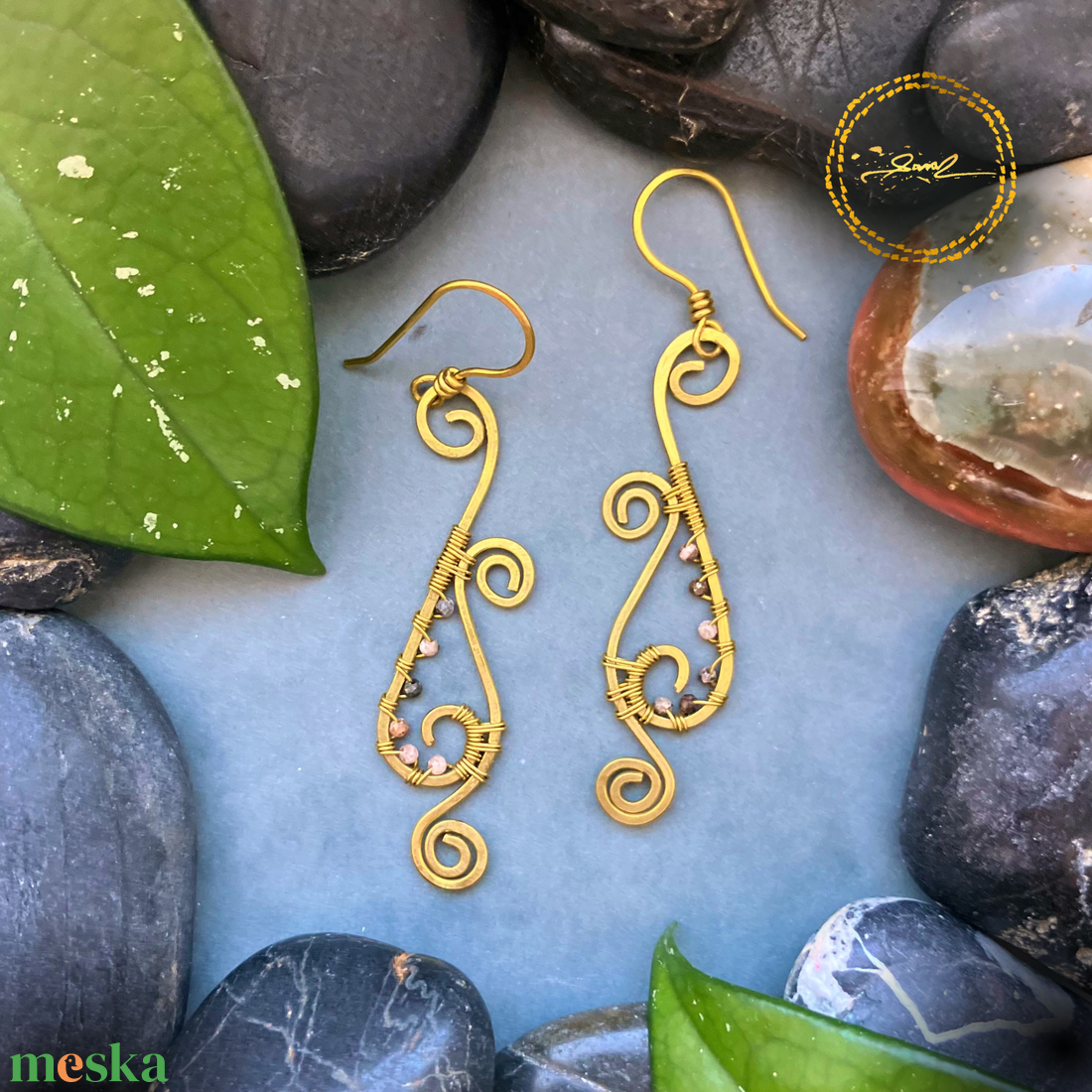 SaraZ // Desert Bloom fülbevaló rodokrozit - ékszer - fülbevaló - lógó fülbevaló - Meska.hu