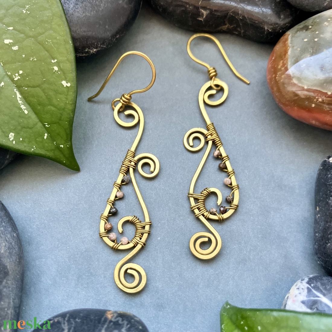 SaraZ // Desert Bloom fülbevaló rodokrozit - ékszer - fülbevaló - lógó fülbevaló - Meska.hu