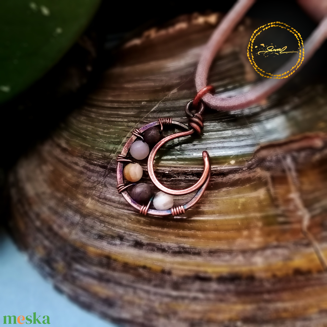 SaraZ // Lunar Circle nyaklánc acháttal - ékszer - nyaklánc - medálos nyaklánc - Meska.hu