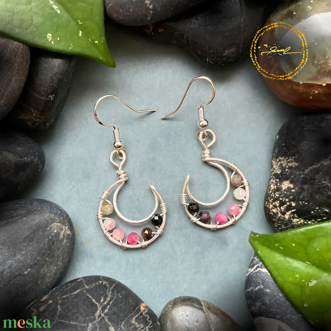 SaraZ // Lunar Circle fülbevaló turmalinnal - ékszer - fülbevaló - lógó fülbevaló - Meska.hu