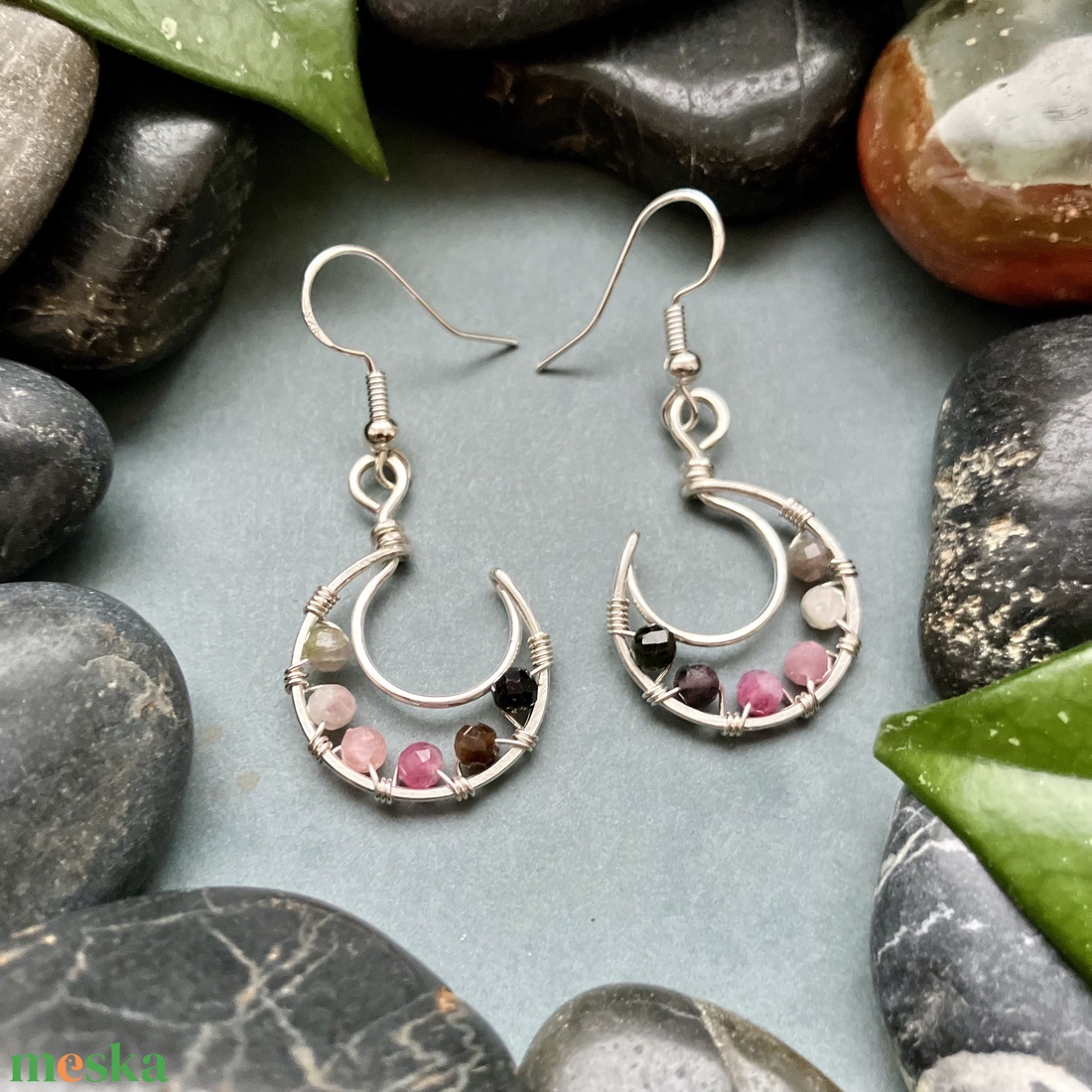 SaraZ // Lunar Circle fülbevaló turmalinnal - ékszer - fülbevaló - lógó fülbevaló - Meska.hu