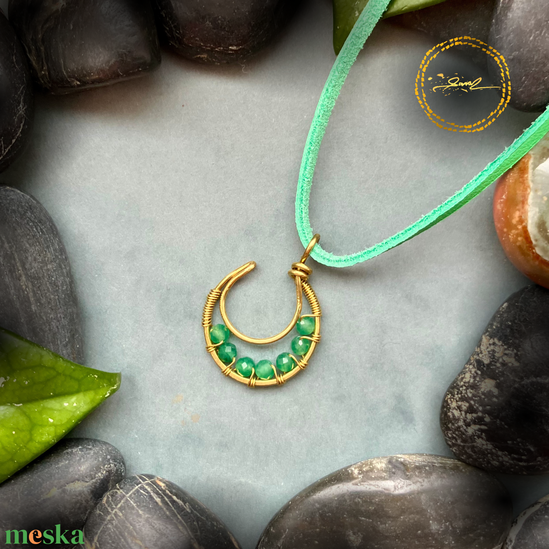 SaraZ // Lunar Circle nyaklánc aventurinnal - ékszer - nyaklánc - medálos nyaklánc - Meska.hu