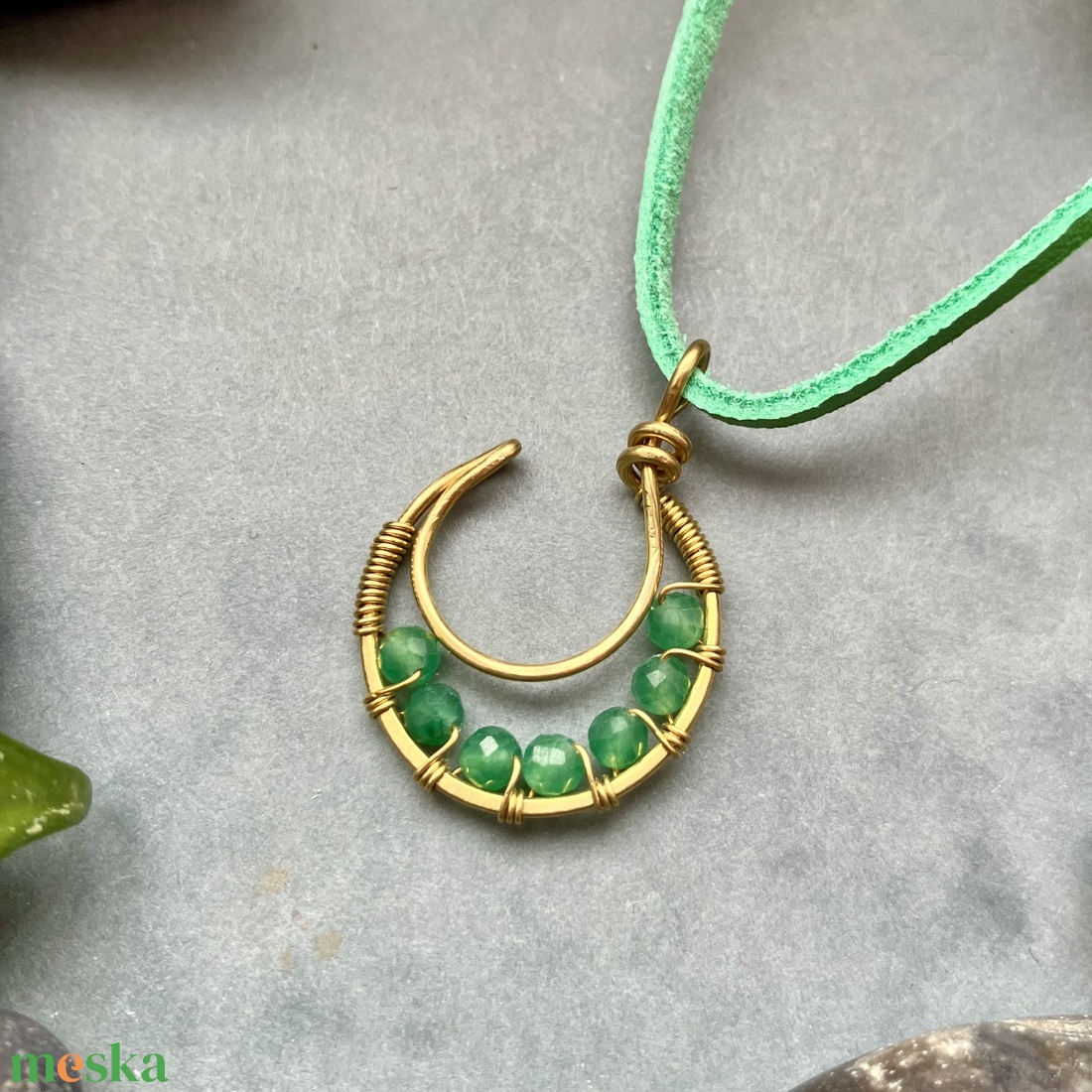 SaraZ // Lunar Circle nyaklánc aventurinnal - ékszer - nyaklánc - medálos nyaklánc - Meska.hu