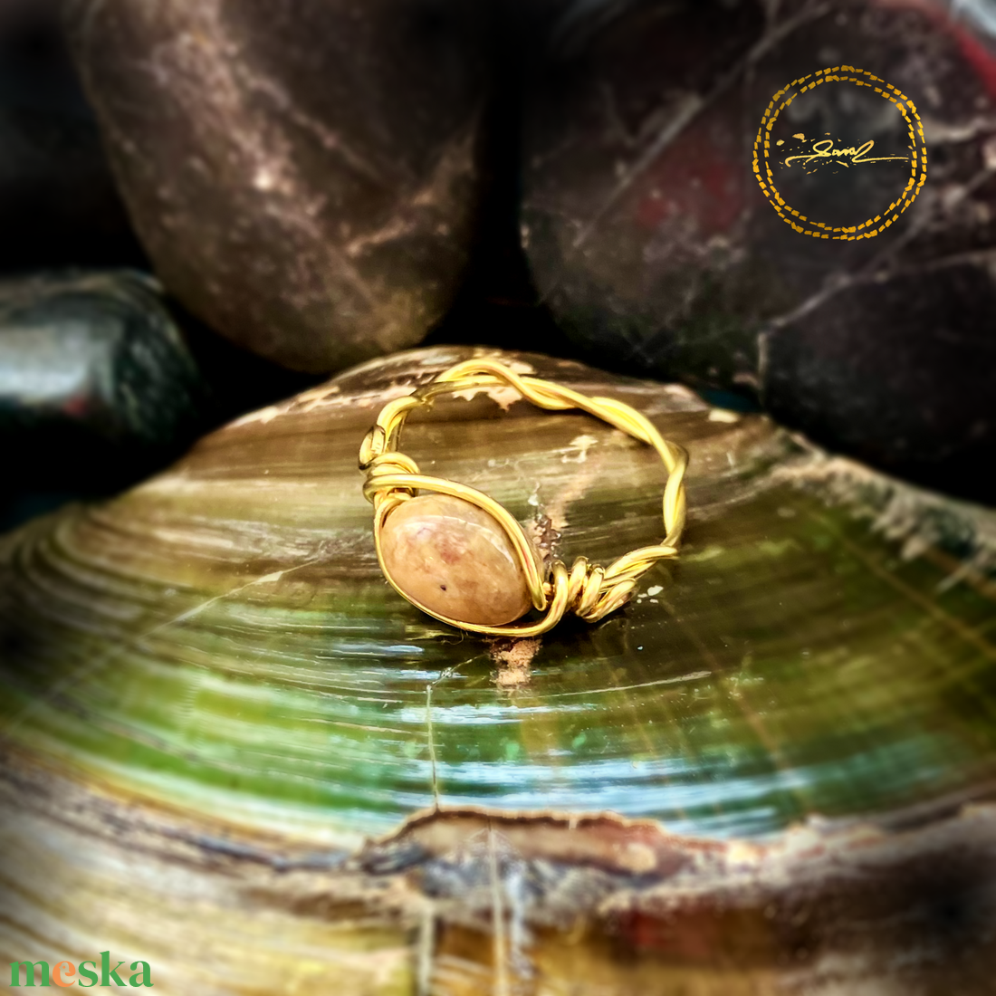 SaraZ // Inner Ember gyűrű alasani acháttal - ékszer - gyűrű - gyöngyös gyűrű - Meska.hu