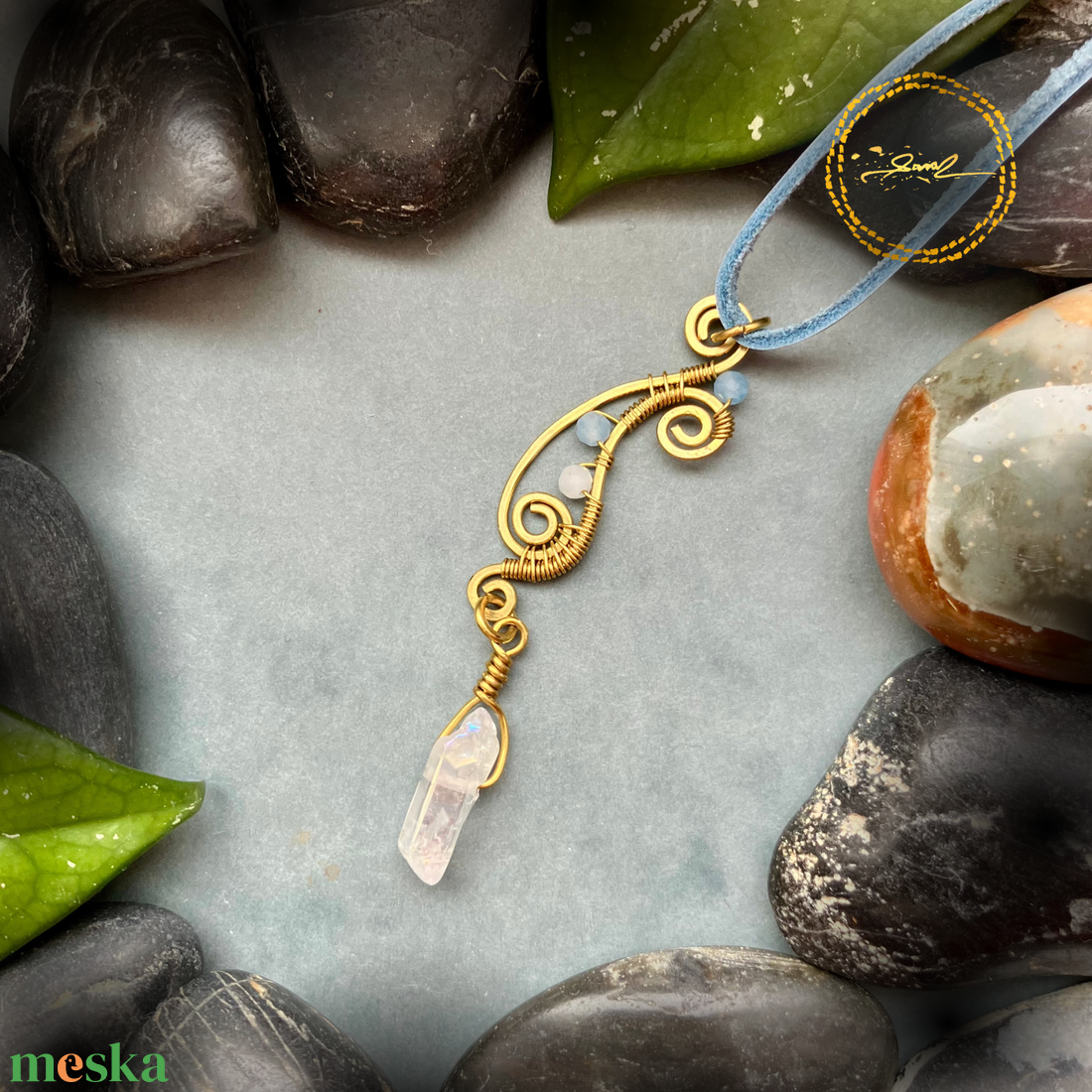 SaraZ // Desert Bloom nyaklánc kvarccal és akvamarinnal - ékszer - nyaklánc - medálos nyaklánc - Meska.hu