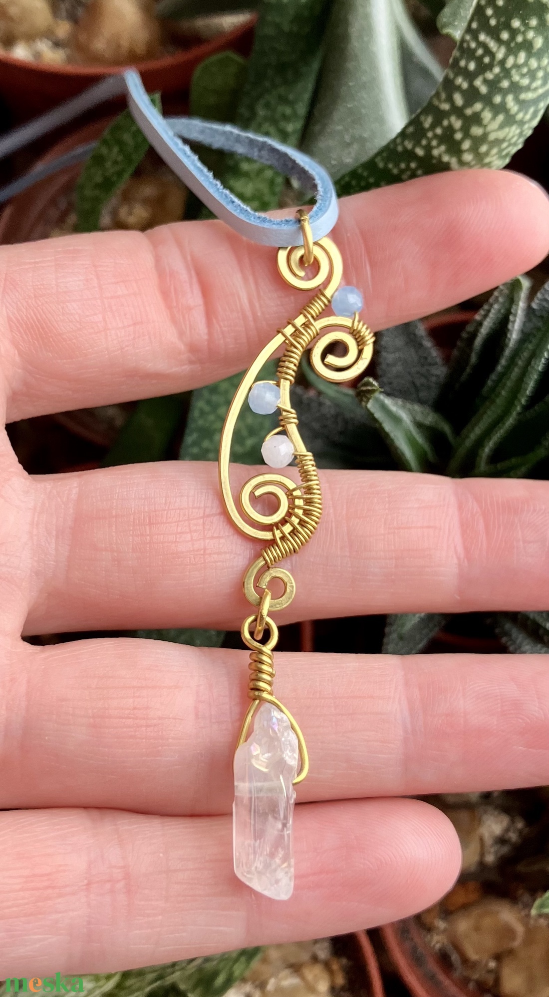 SaraZ // Desert Bloom nyaklánc kvarccal és akvamarinnal - ékszer - nyaklánc - medálos nyaklánc - Meska.hu