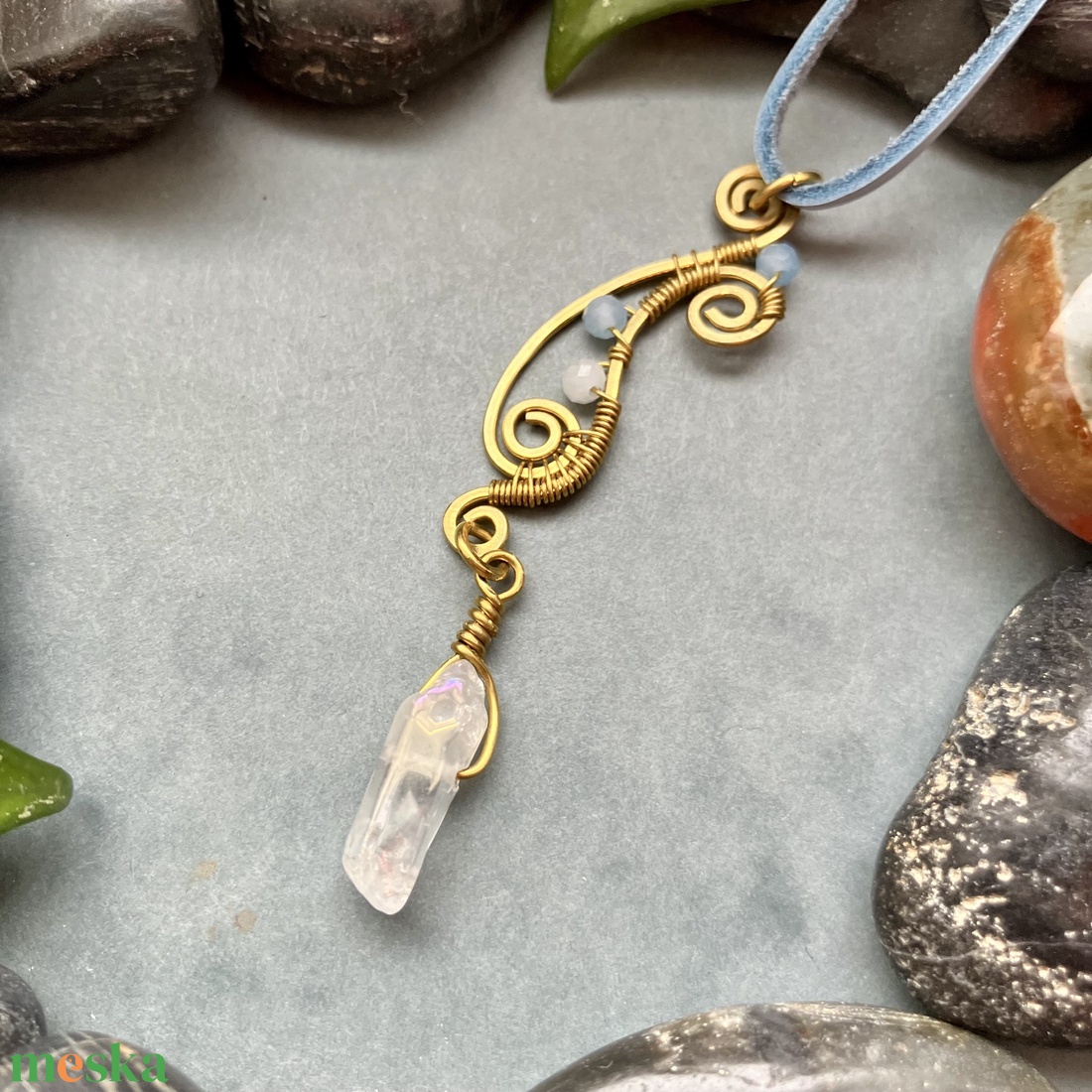 SaraZ // Desert Bloom nyaklánc kvarccal és akvamarinnal - ékszer - nyaklánc - medálos nyaklánc - Meska.hu