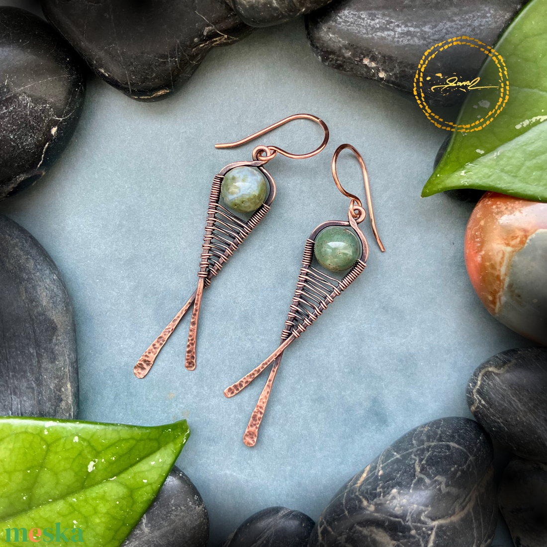 SaraZ // Forest Finch fülbevaló indiai acháttal - ékszer - fülbevaló - lógó fülbevaló - Meska.hu