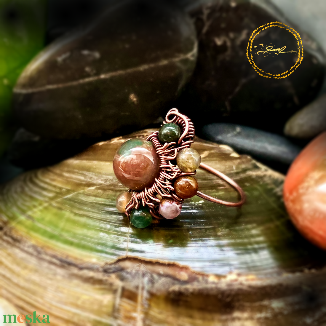 SaraZ // Desert Bloom gyűrű indiai acháttal - ékszer - gyűrű - gyöngyös gyűrű - Meska.hu