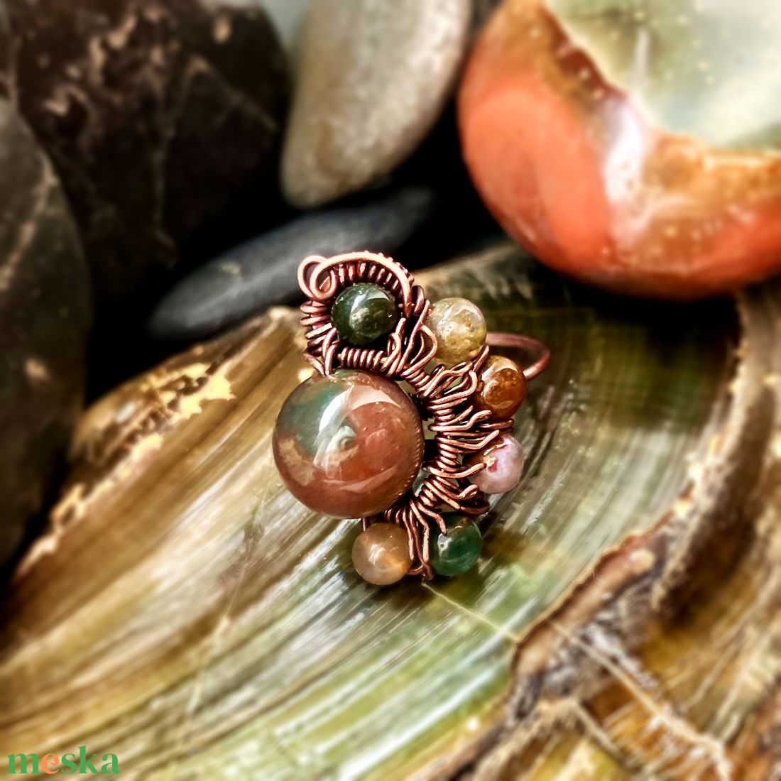 SaraZ // Desert Bloom gyűrű indiai acháttal - ékszer - gyűrű - gyöngyös gyűrű - Meska.hu