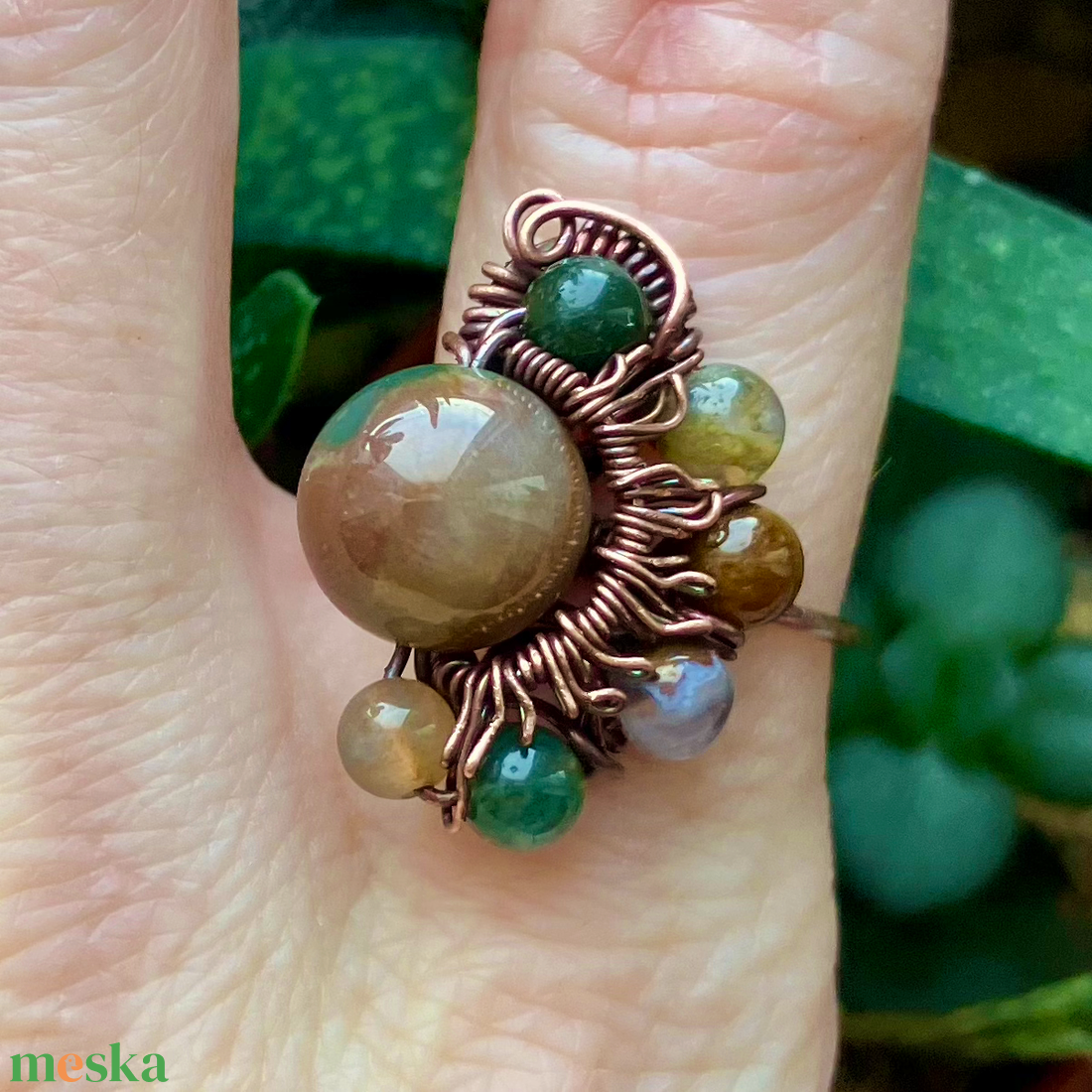 SaraZ // Desert Bloom gyűrű indiai acháttal - ékszer - gyűrű - gyöngyös gyűrű - Meska.hu